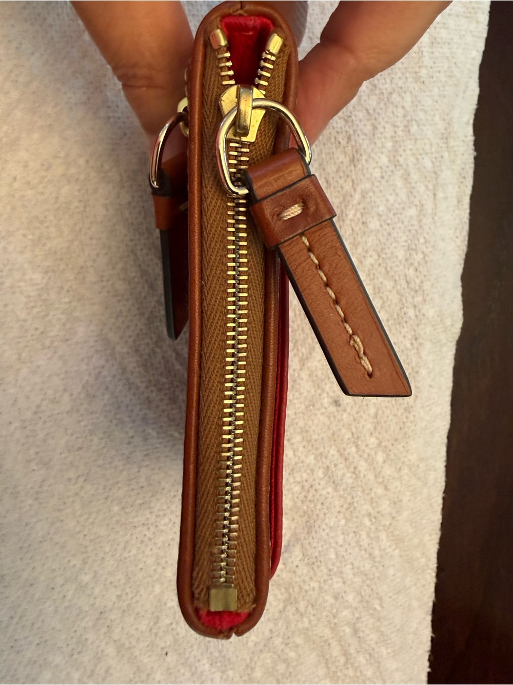 Dooney & Bourke Red & Brown Leather Key ring & Card Holder Pouch Gold Hardware - Picture 4 of 9